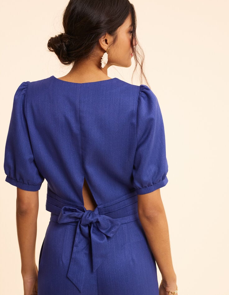 Ikks Top Bleu Pailleté Cropped Noué Dos I.Code