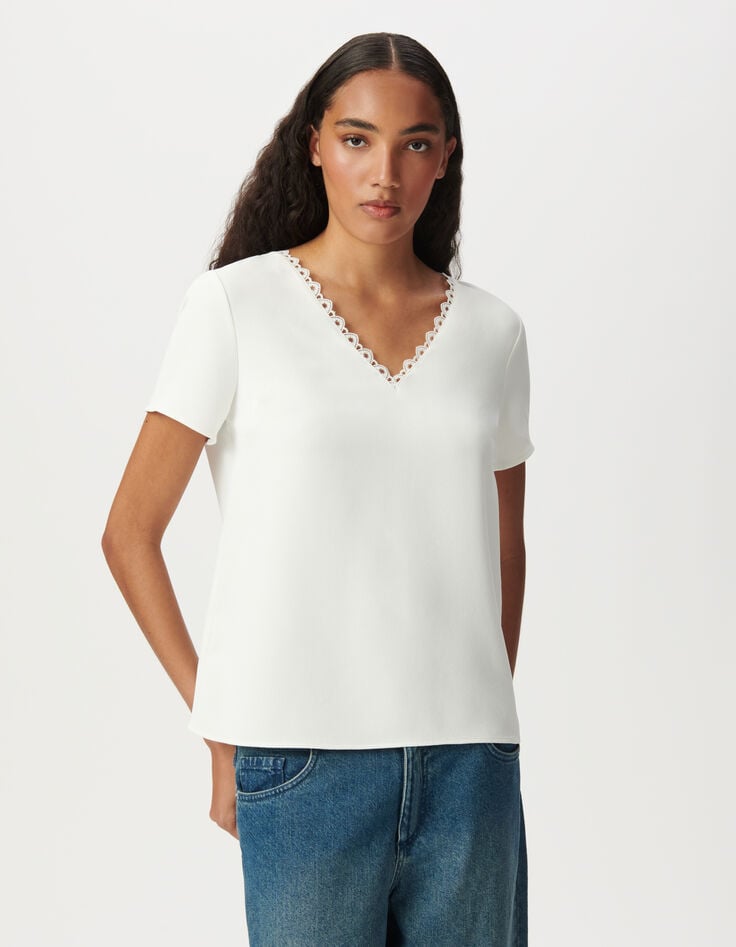 ikks Top écru en dentelle ajourée Femme