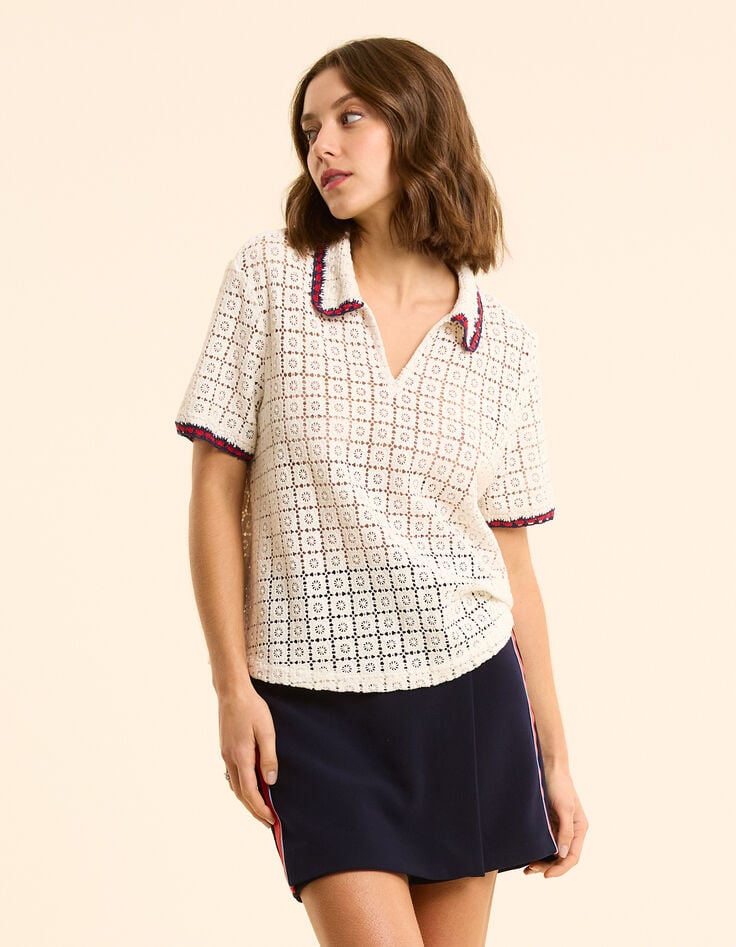 Ikks Top écru Tout Dentelle Façon Crochet I.Code