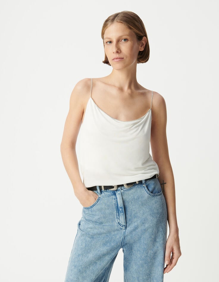 Ikks Top Fines Bretelles Bijou Blanc Col Bénitier