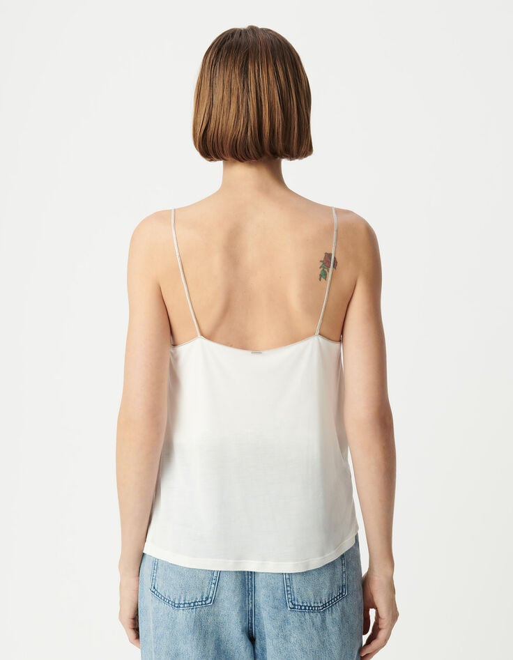 Ikks Top Fines Bretelles Bijou Blanc Col Bénitier