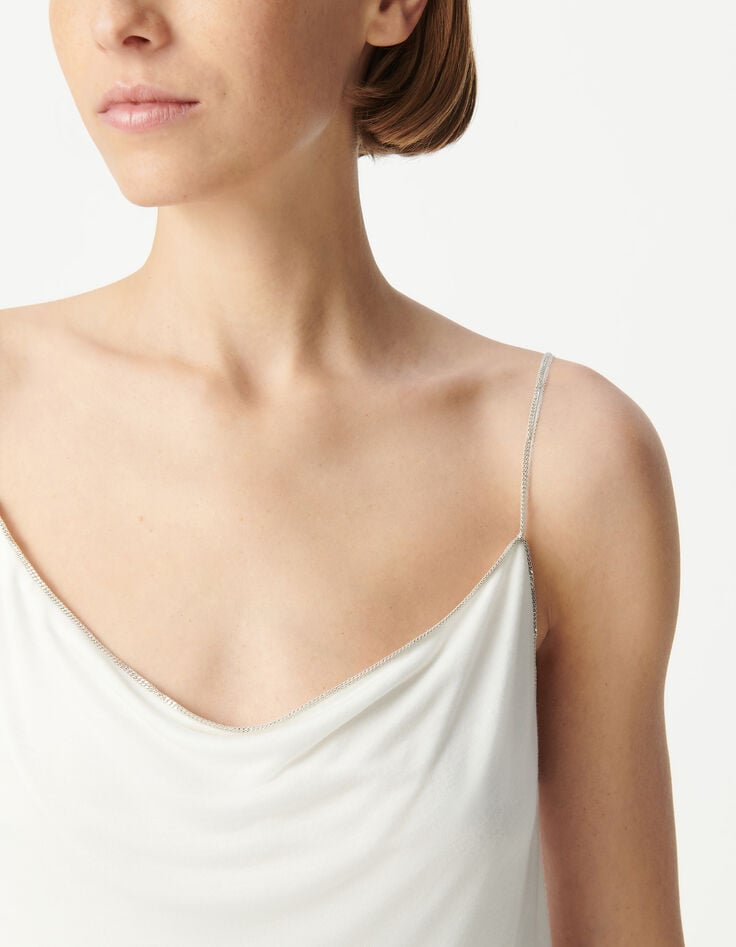 Ikks Top Fines Bretelles Bijou Blanc Col Bénitier