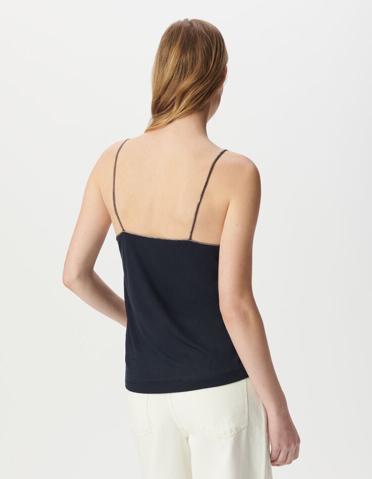 Ikks Top Fines Bretelles Bijou Marine Col Bénitier