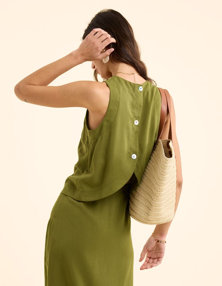 Ikks Top Kaki Boutonné Dos I.Code