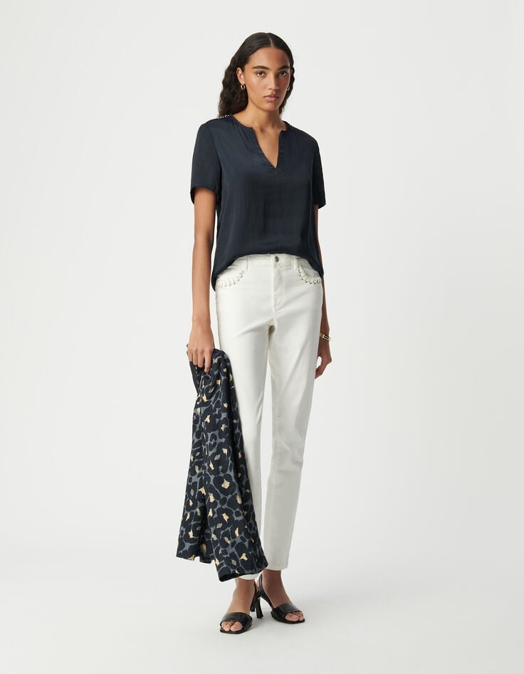 ikks Top marine froissé décor bijou épaules Femme