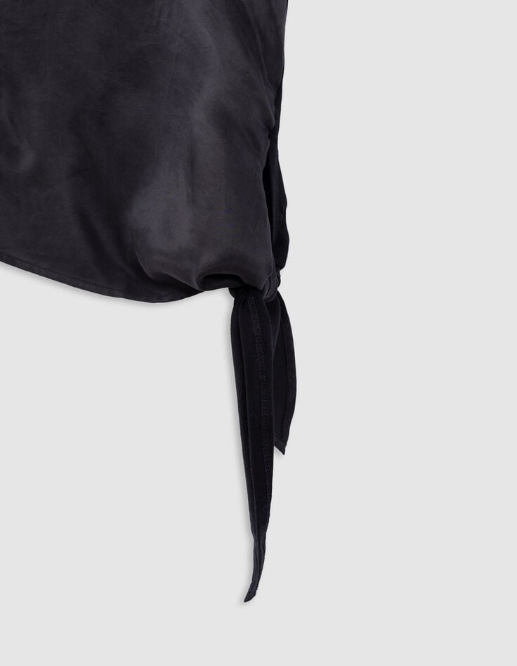 Ikks Top Noir Découpe Brodée à Nouer Côté Femme