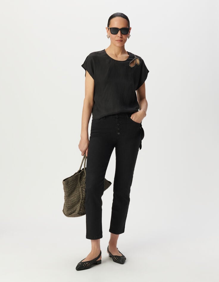 ikks Top noir découpe brodée à nouer côté Femme