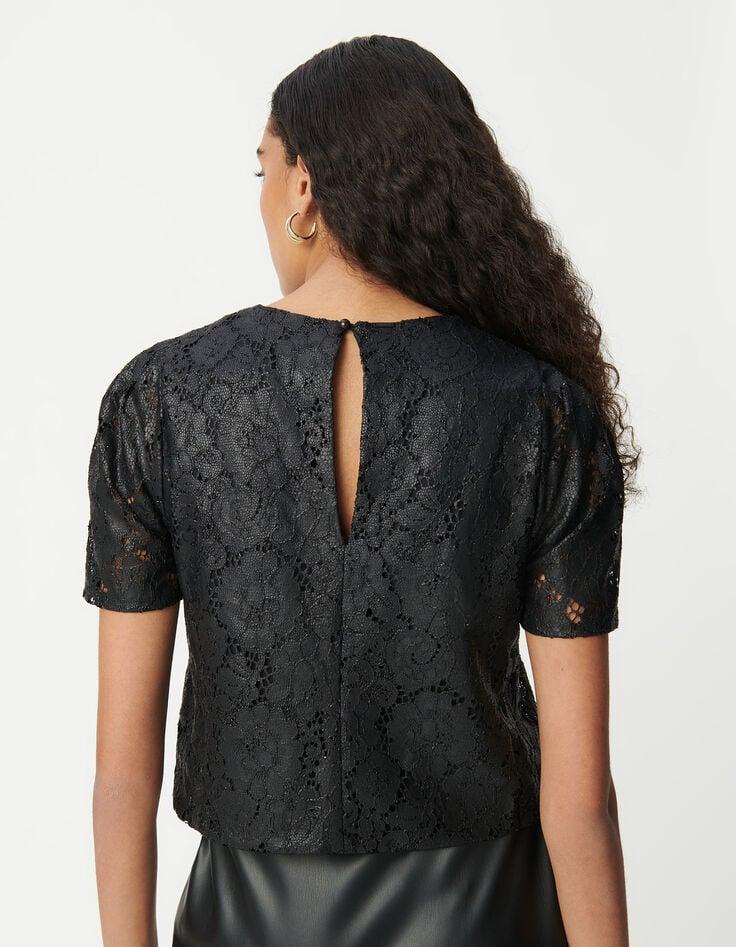 Ikks Top Noir Dentelle Effet Enduit Femme