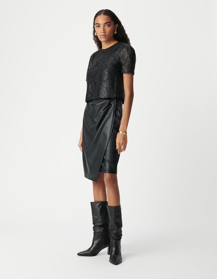 ikks Top noir dentelle effet enduit Femme