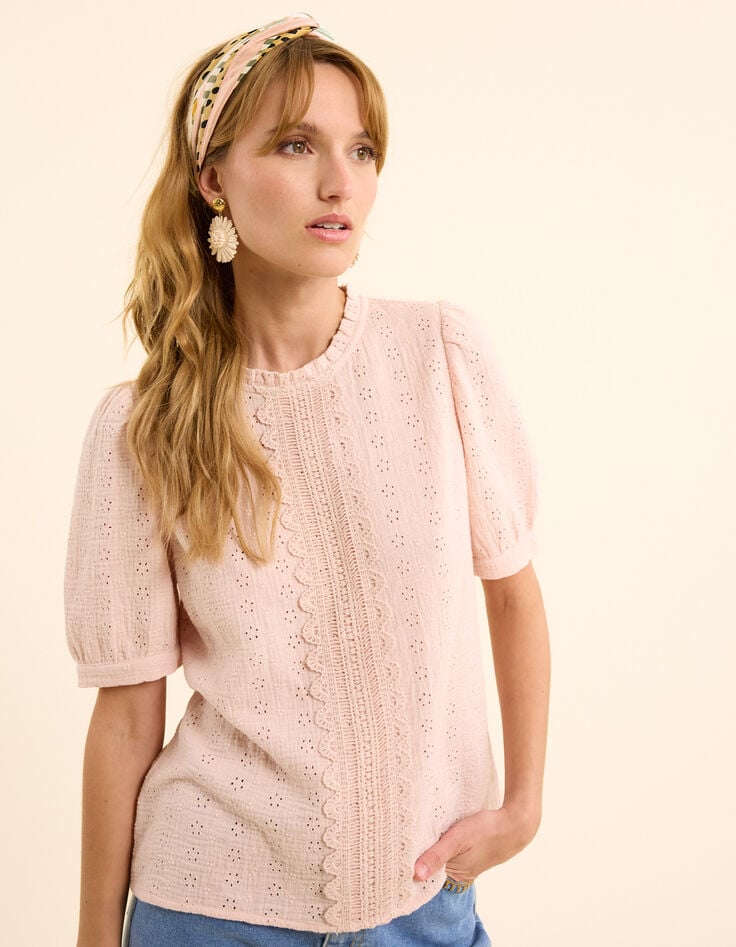 ikks Top rose broderie anglaise et dentelle I.Code