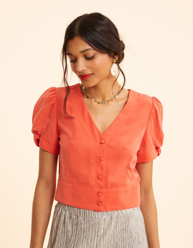 Ikks Top Rouge Cropped Boutonné I.Code