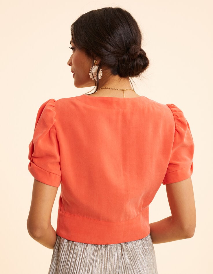 Ikks Top Rouge Cropped Boutonné I.Code