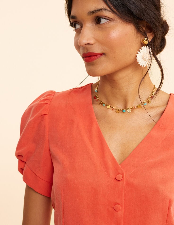 Ikks Top Rouge Cropped Boutonné I.Code