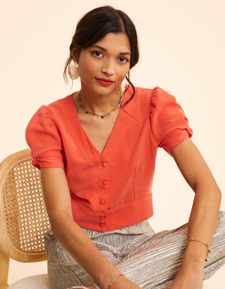 ikks Top rouge cropped boutonné I.Code