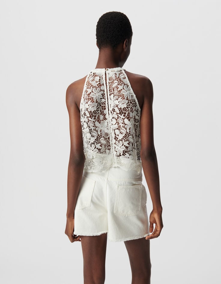 Ikks Top Sans Manches Blanc Tout Dentelle Femme