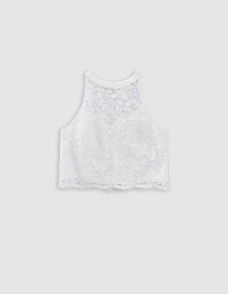Ikks Top Sans Manches Blanc Tout Dentelle Femme