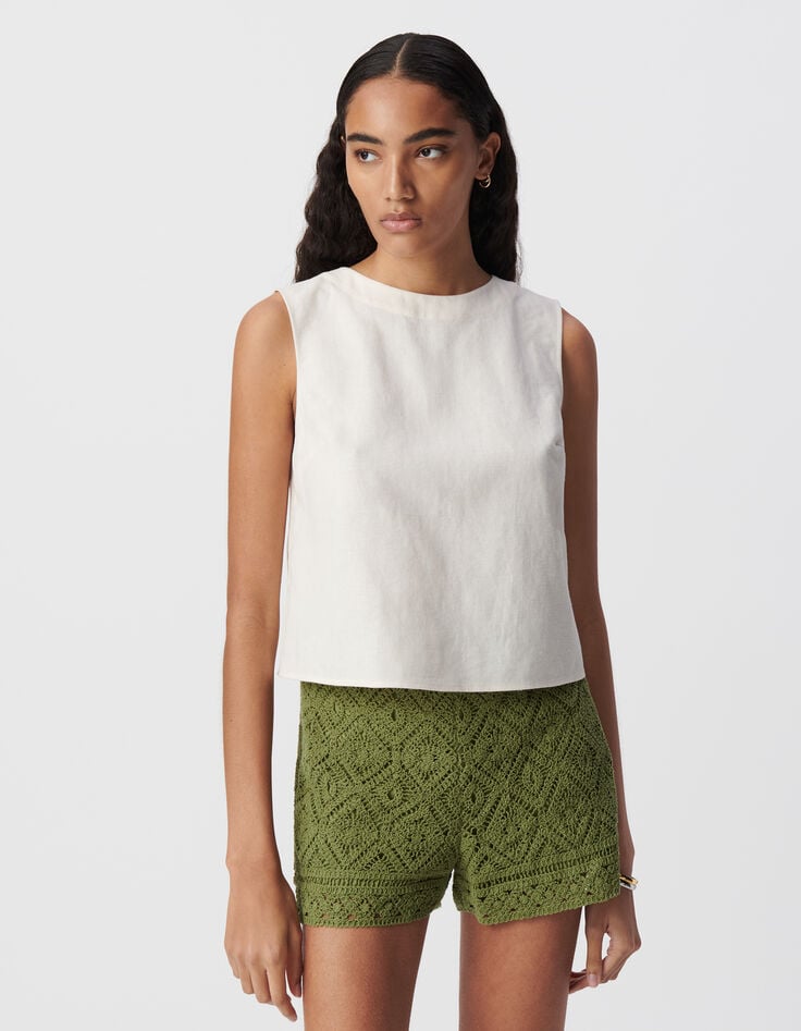 Ikks Top Sans Manches écru Lin Et Coton Femme