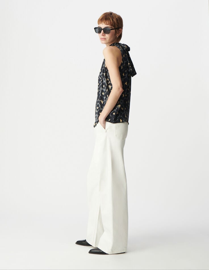 Ikks Top Sans Manches Gris Imprimé Animalier Femme