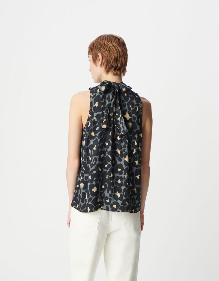 Ikks Top Sans Manches Gris Imprimé Animalier Femme