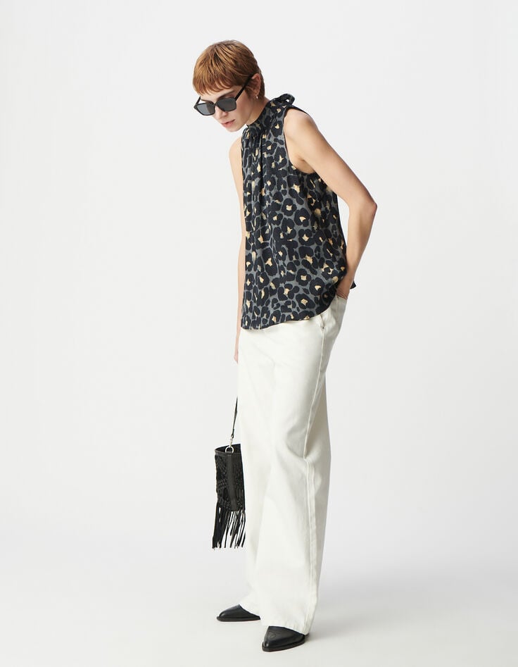 ikks Top sans manches gris imprimé animalier Femme