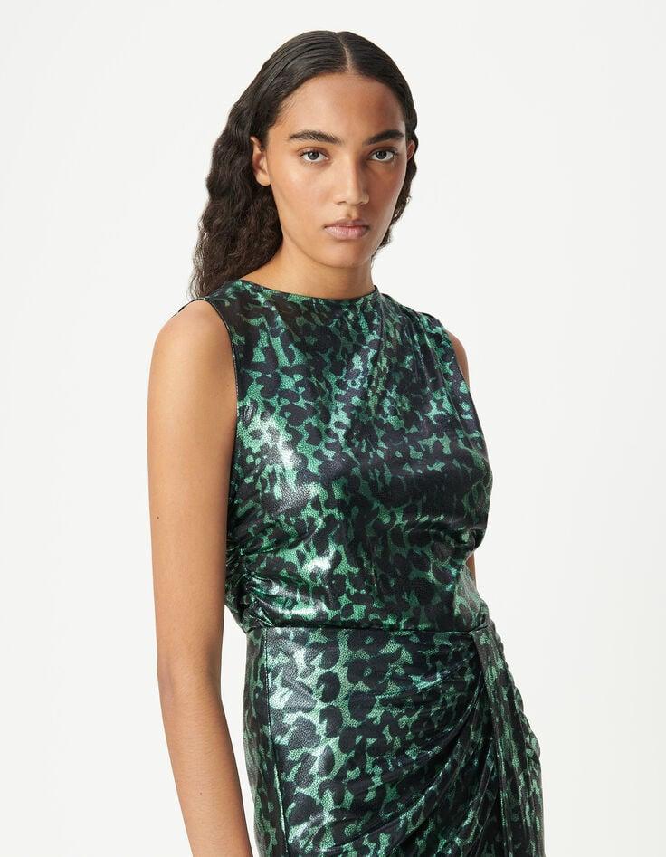 Ikks Top Vert Imprimé Camouflage Métallisé Femme