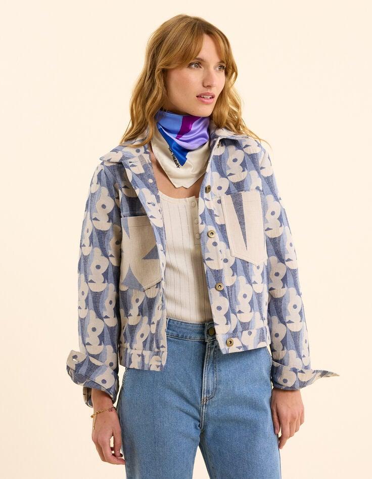 Ikks Veste Bleue Jacquard Motif Fleurs I.Code