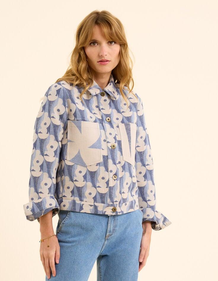 Ikks Veste Bleue Jacquard Motif Fleurs I.Code