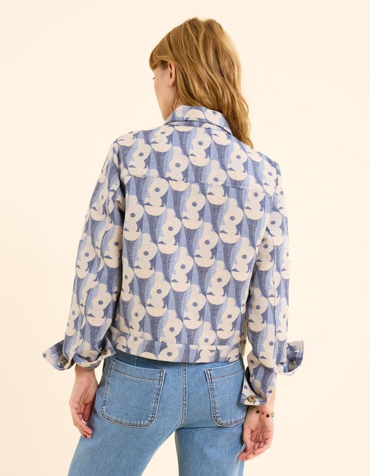 Ikks Veste Bleue Jacquard Motif Fleurs I.Code