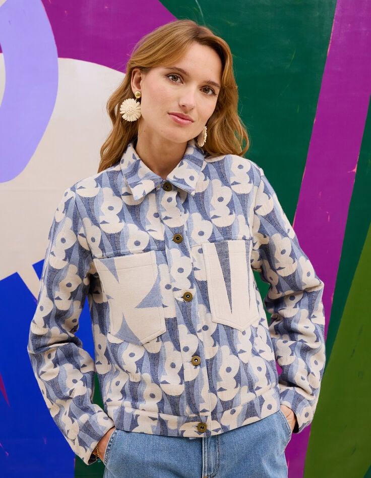 ikks Veste bleue jacquard motif fleurs I.Code