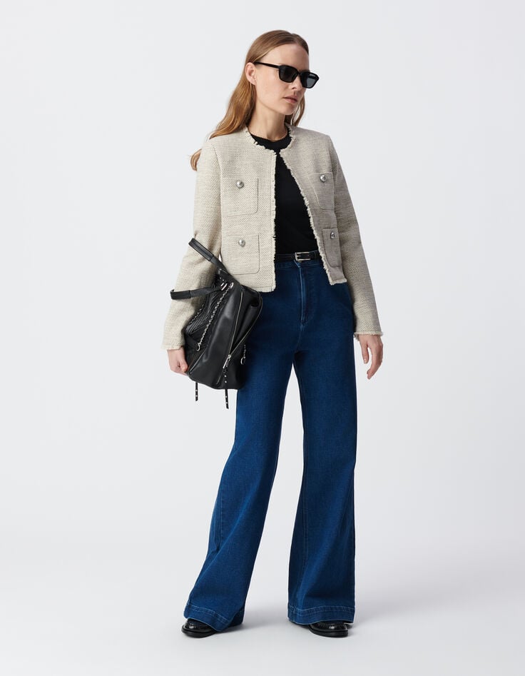 Ikks Veste Courte Beige Chiné Façon Tweed Femme