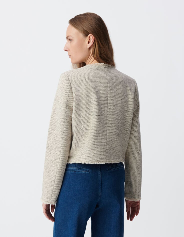 Ikks Veste Courte Beige Chiné Façon Tweed Femme