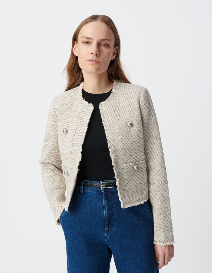 ikks Veste courte beige chiné façon tweed Femme