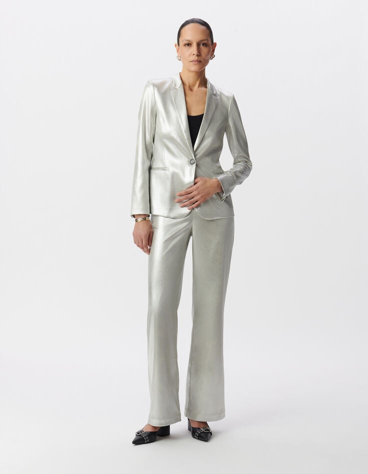 ikks Veste de costume argenté enduite Femme