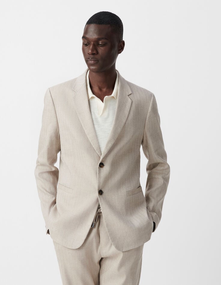 Ikks Veste De Costume Beige Lin Mélangé Homme