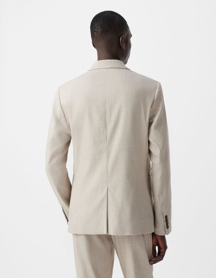 Ikks Veste De Costume Beige Lin Mélangé Homme