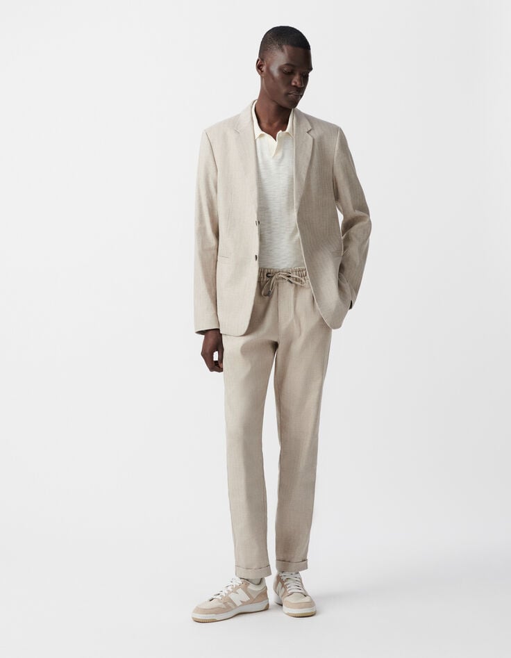 ikks Veste de costume beige lin mélangé Homme