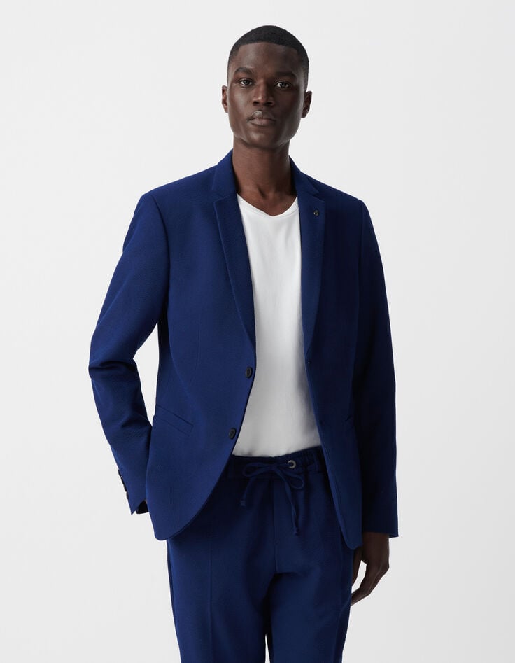 Ikks Veste De Costume Indigo Seersucker Homme