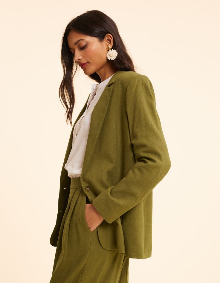 ikks Veste de costume kaki lin mélangé I.Code