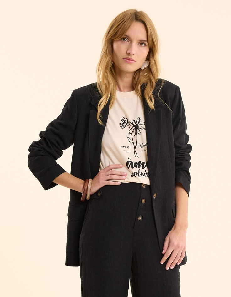 ikks Veste de costume noire coton lin I.Code