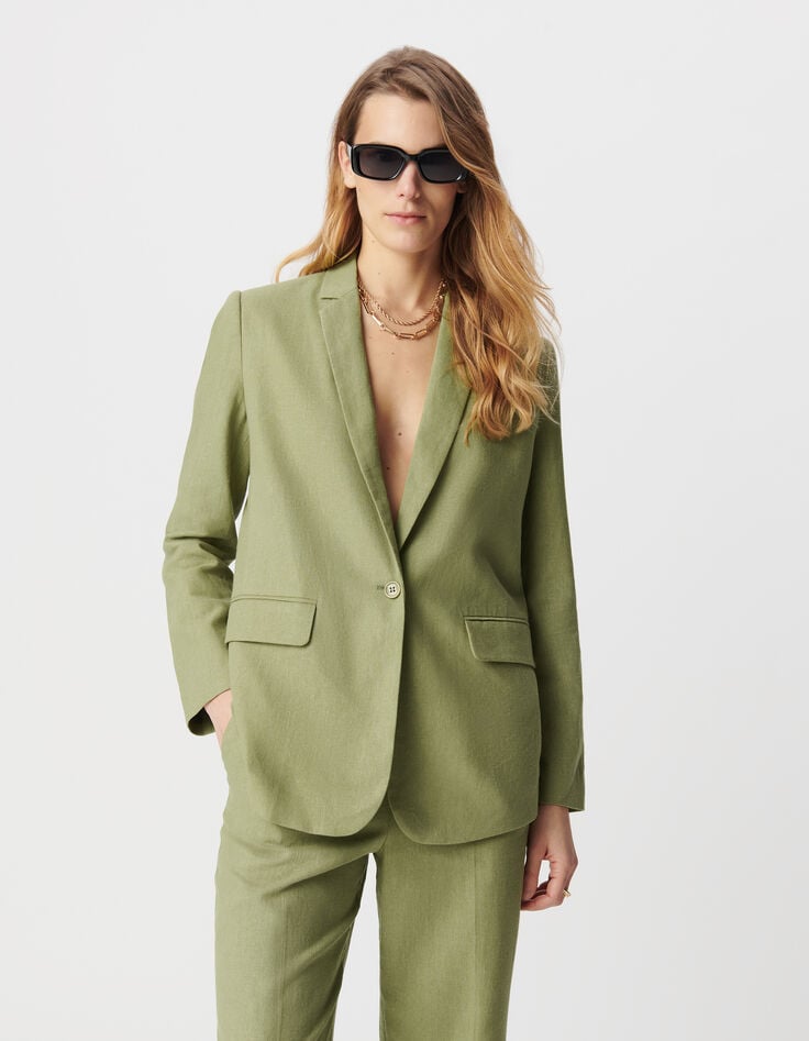 Ikks Veste De Costume Verte Lin Et Coton Femme
