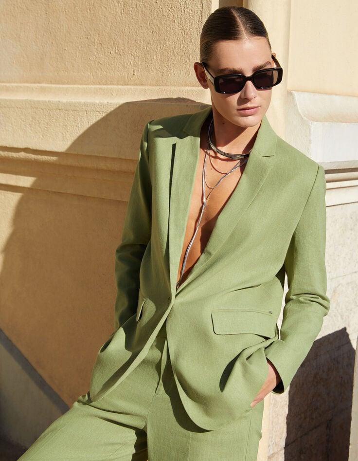 ikks Veste de costume verte lin et coton Femme