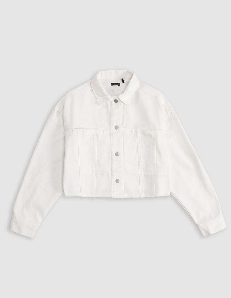 Ikks Veste En Jean Blanc Frangé Cropped Fille