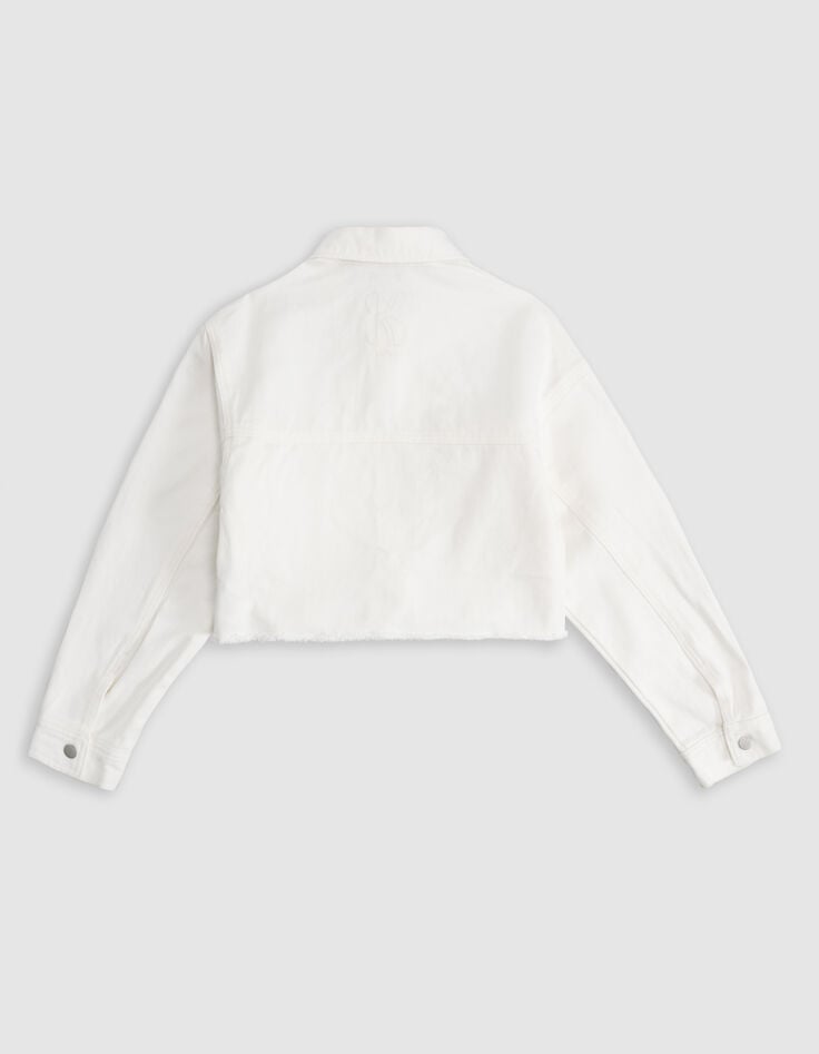 Ikks Veste En Jean Blanc Frangé Cropped Fille