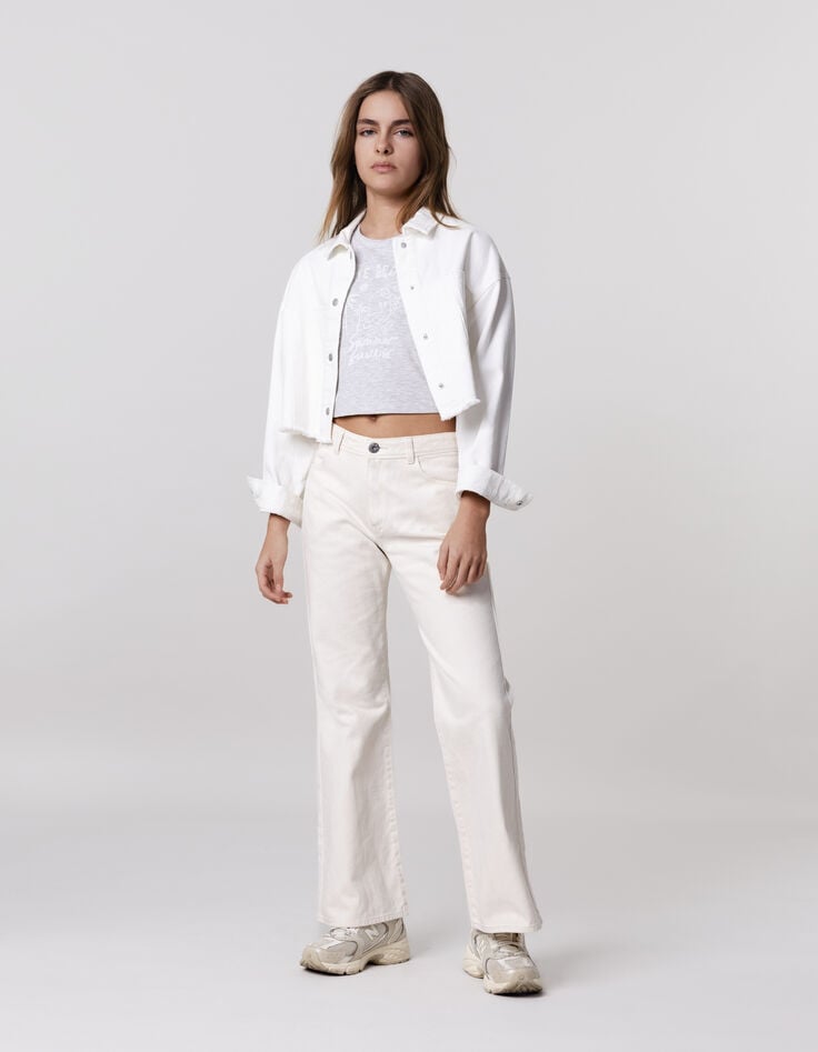 ikks Veste en jean blanc frangé cropped fille