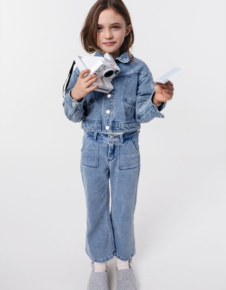 Ikks Veste En Jean Bleu Maxi Broderie Dos Fille