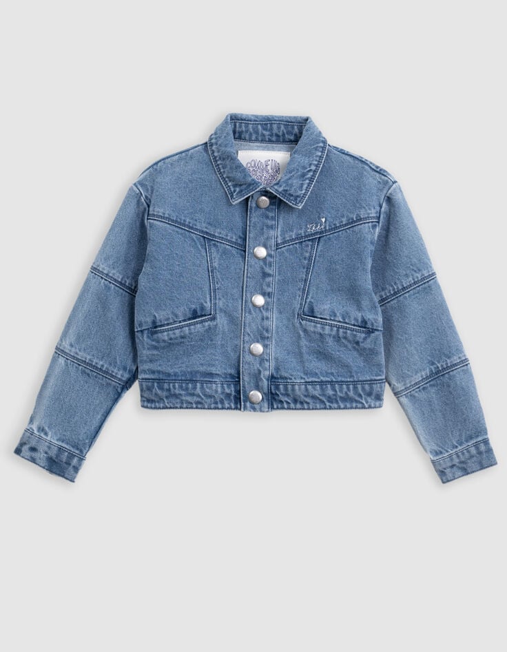 Ikks Veste En Jean Bleu Maxi Broderie Dos Fille