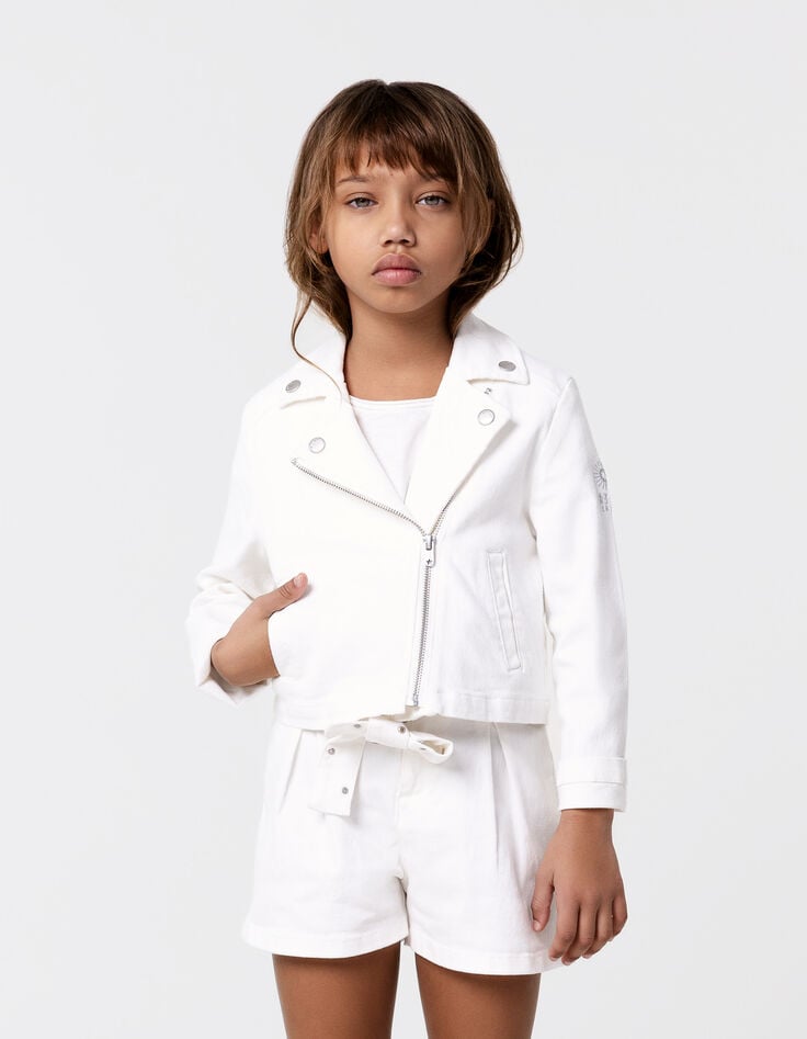 Ikks Veste En Jean écru Esprit Motard Fille