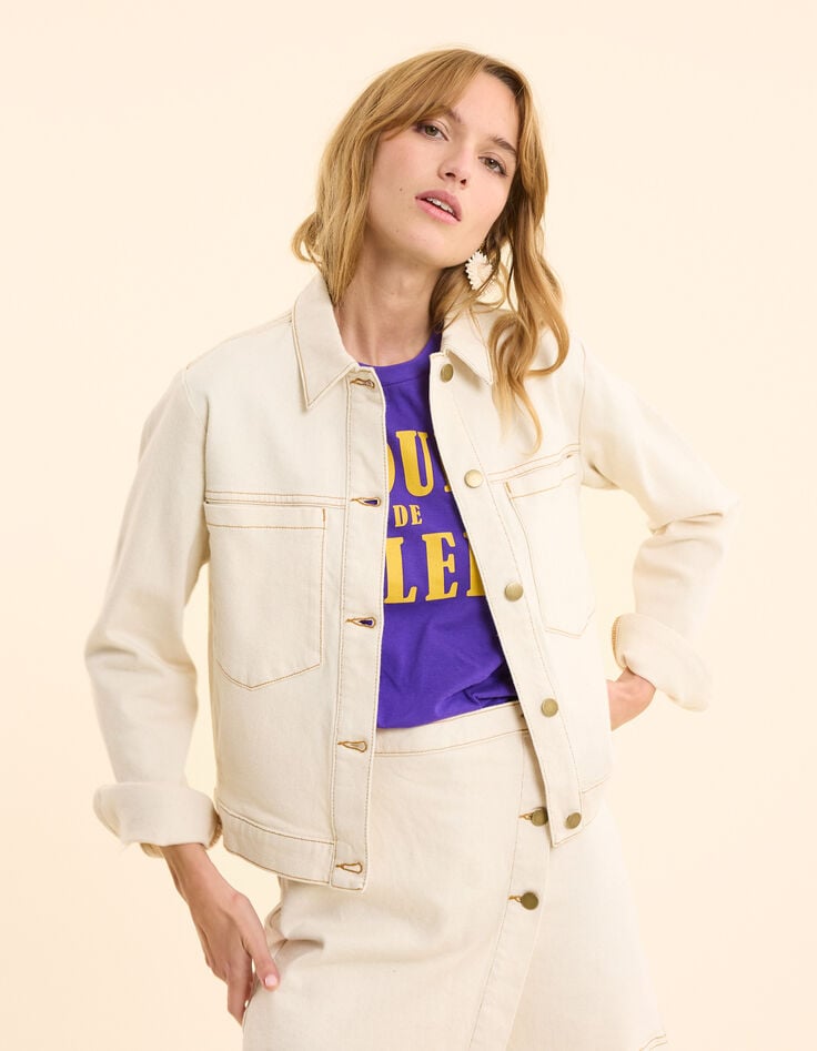 Ikks Veste En Jean écru Surpiqûres Ocre I.Code