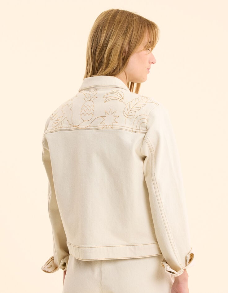 Ikks Veste En Jean écru Surpiqûres Ocre I.Code