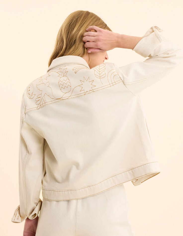 ikks Veste en jean écru surpiqûres ocre I.Code